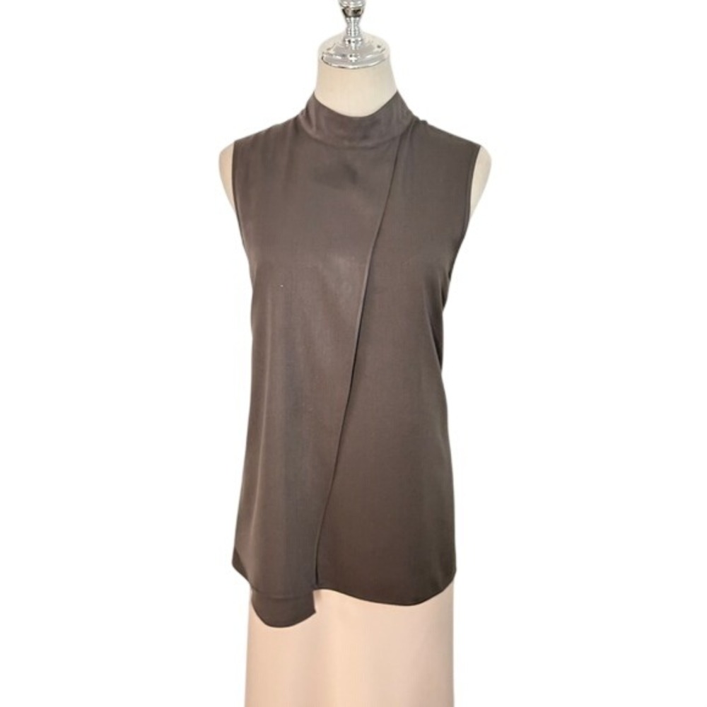Vintage Naked Zebra Asymmetrical Drape Mock Neck Top LG Brown Grey
